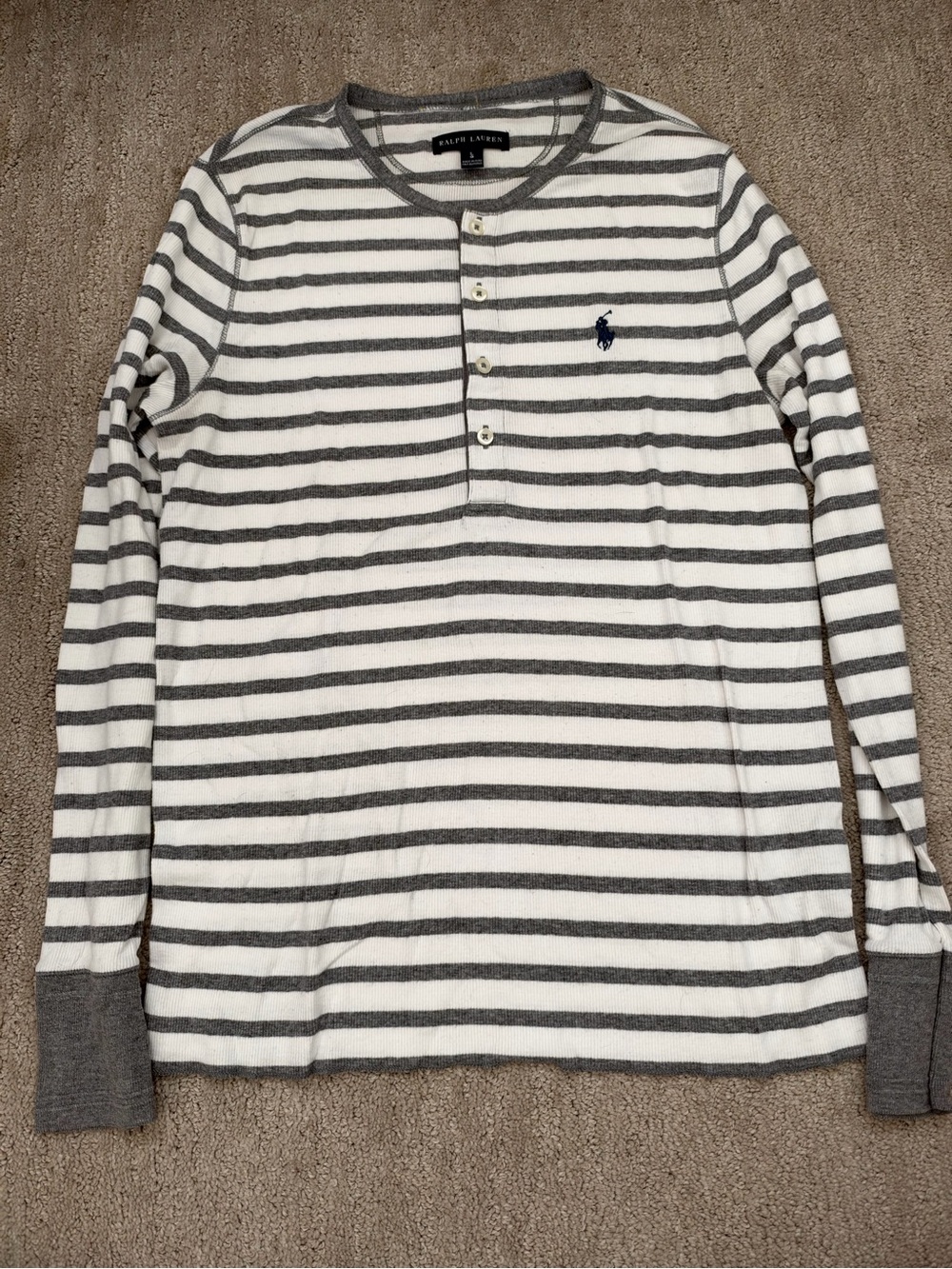 Ralph Lauren Gray & White Striped Henley Long-Sleeve Shirt